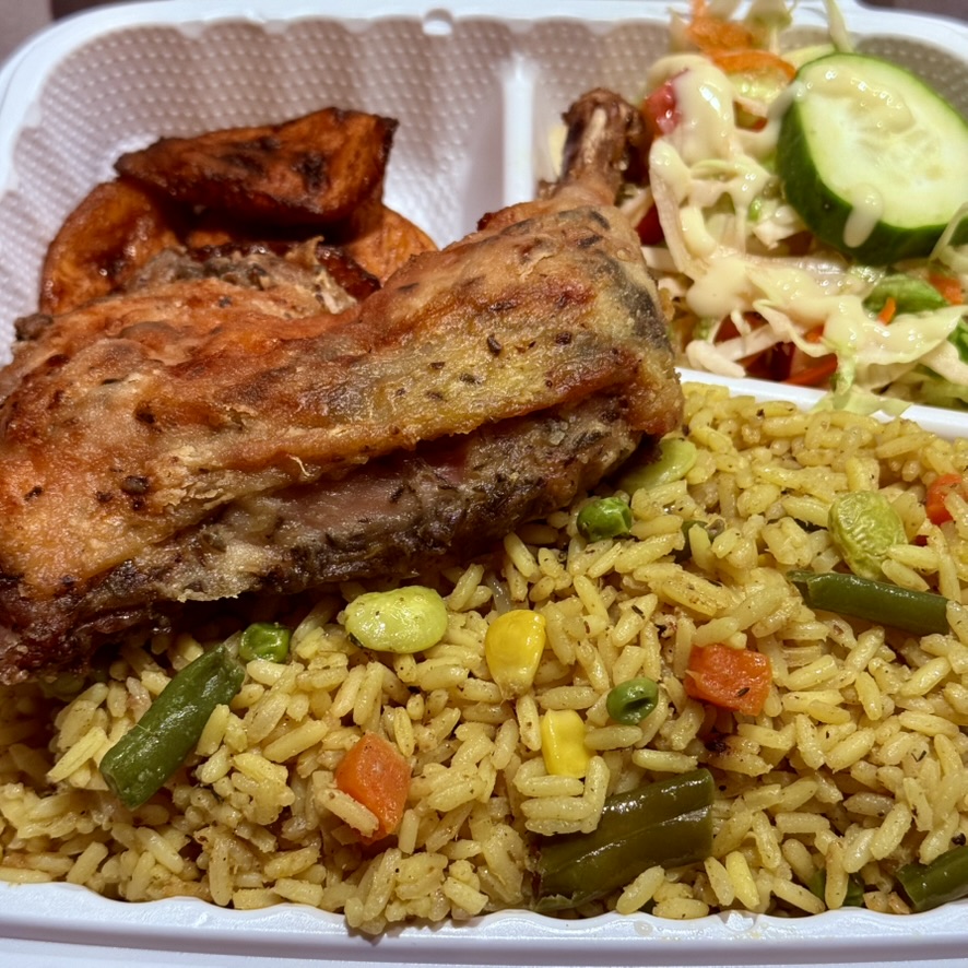 Fried Rice with grilled fish and vegetables